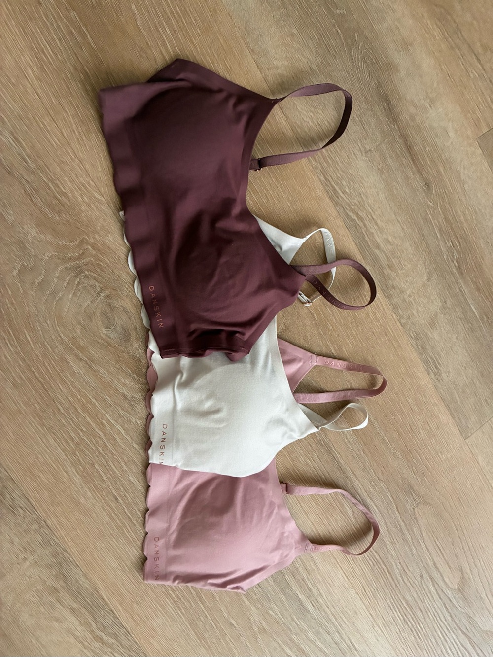 Danskin 3-Pack Scalloped Bralettes in Cream, Pink & Brown - Picture 3 of 9